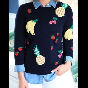 Talbots Navy Embroidered Fruit Sweater